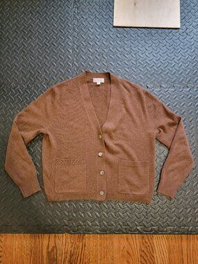 J. Crew 100% Cashmere Women's Cardigan Sweater Brown V Neck Long Sleeves XS Used